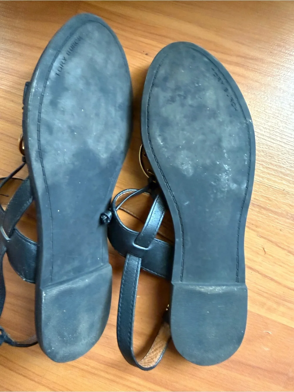 Tory Burch Black Leather Logo Medallion Sling Sandals